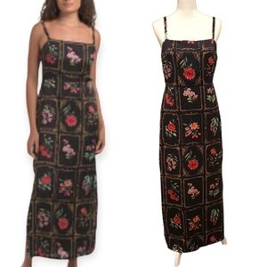 NWT TAYLOR Black Floral Rose Satin Maxi Long Pullover Women's 8 Dress NEW